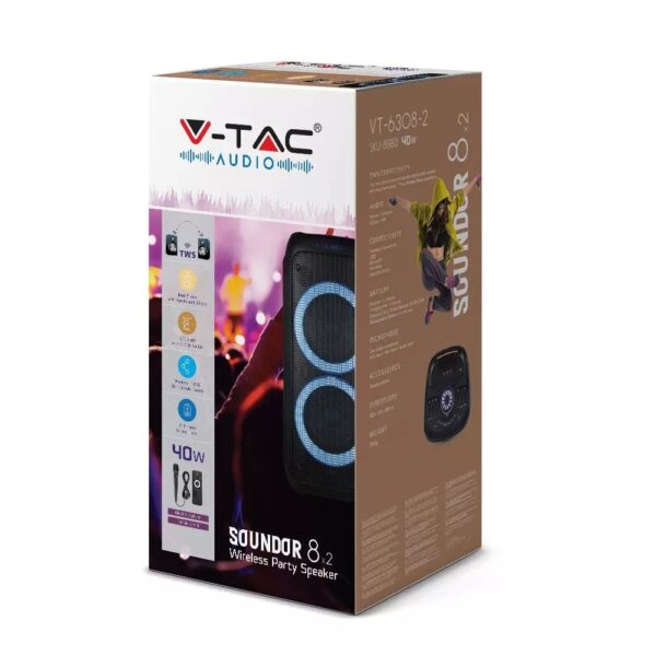 Φορητό Ασύρματο Ηχείο Bluetooth 40W με Μικρόφωνο V-TAC – 8980