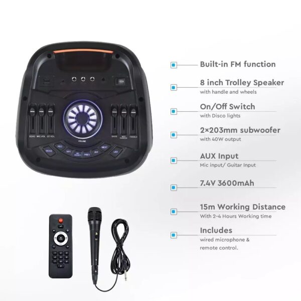 Φορητό Ασύρματο Ηχείο Bluetooth 40W με Μικρόφωνο V-TAC – 8980