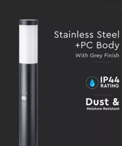 Επιδαπέδιο φωτιστικό κήπου E27 IP44 Stainless + PC με Μαύρο σώμα 110cm με ανιχνευτή κίνησης V-TAC – 8983