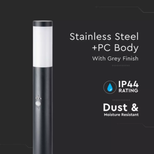 Επιδαπέδιο φωτιστικό κήπου E27 IP44 Stainless + PC με Μαύρο σώμα 110cm με ανιχνευτή κίνησης V-TAC – 8983
