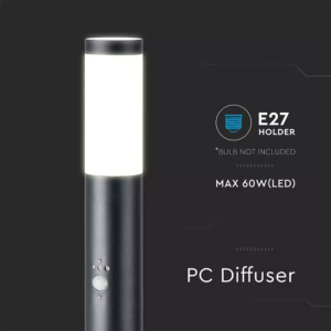 Επιδαπέδιο φωτιστικό κήπου E27 IP44 Stainless + PC με Μαύρο σώμα 110cm με ανιχνευτή κίνησης V-TAC – 8983