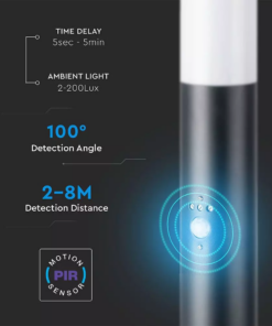 Επιδαπέδιο φωτιστικό κήπου E27 IP44 Stainless + PC με Μαύρο σώμα 110cm με ανιχνευτή κίνησης V-TAC – 8983