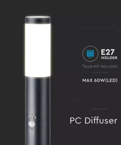Επιδαπέδιο φωτιστικό κήπου E27 IP44 Stainless + PC με Μαύρο σώμα 80cm με ανιχνευτή κίνησης V-TAC – 8984