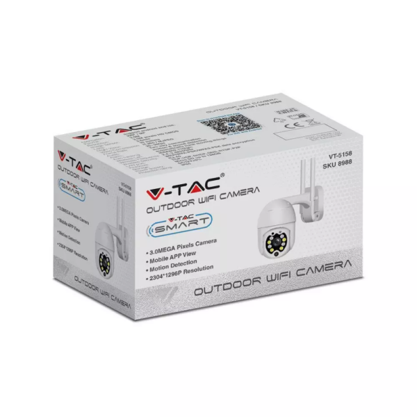 Camera WiFi εξωτερικού χώρου IP 3MP με ανίχνευση κίνησης & ήχου, λειτουργία Auto-Track με 8 φωτάκια LED V-TAC – 8988
