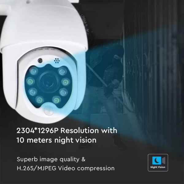 Camera WiFi εξωτερικού χώρου IP 3MP με ανίχνευση κίνησης & ήχου, λειτουργία Auto-Track με 8 φωτάκια LED V-TAC – 8988