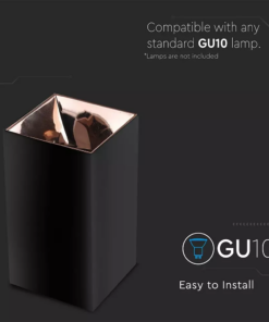 Επιφανειακό φωτιστικό Spot GU10 με τετράγωνο μαύρο και ροζ χαλκό σώμα V-TAC – 8993