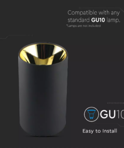 Επιφανειακό φωτιστικό Spot GU10 με στρογγυλό μαύρο και χρυσό σώμα V-TAC – 8996