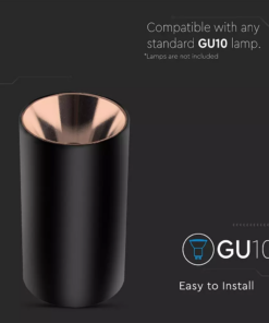 Επιφανειακό φωτιστικό Spot GU10 με στρογγυλό μαύρο και ροζ χαλκό σώμα V-TAC – 8997