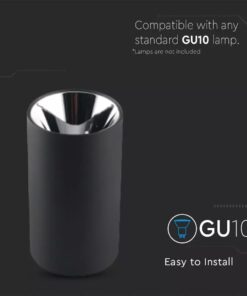 Επιφανειακό φωτιστικό Spot GU10 με στρογγυλό μαύρο και χρώμιο σώμα V-TAC – 8998