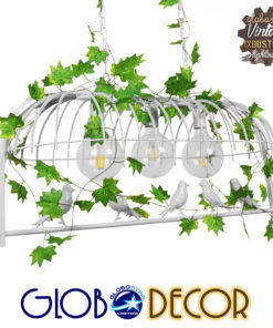 GloboStar® ACHILLEA 01647 Vintage Industrial Κρεμαστό Φωτιστικό Οροφής Τρίφωτο 3 x E27 Λευκό Μεταλλικό Πλέγμα Μ85.5 x Π37.5 x Y38cm