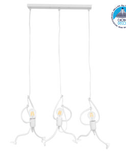 GloboStar® LITTLE MAN 00981 SET Μοντέρνο Κρεμαστό Φωτιστικό Οροφής Τρίφωτο 3 x E27 Λευκό Μεταλλικό Μ70 x Π10 x Υ105cm