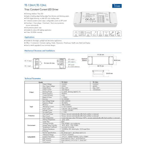 GloboStar® 73131 TE-12A-H SKYDANCE AC Triac Dimmable Constant Current LED Driver 1 Κανάλι AC 200-240V 1 x 0.15A 12W – Max 0.15A 12W – IP20 Μ11.1 x Π3.7 x Υ2cm – 5 Χρόνια Εγγύηση