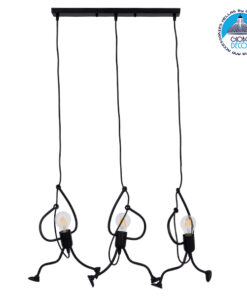 GloboStar® LITTLE MAN 00980 SET Μοντέρνο Κρεμαστό Φωτιστικό Οροφής Τρίφωτο 3 x E27 Μαύρο Μεταλλικό Μ70 x Π10 x Υ105cm