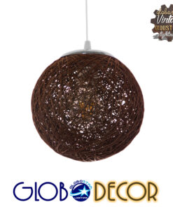 GloboStar® OCEANA 01354 Vintage Κρεμαστό Φωτιστικό Οροφής Μονόφωτο 1 x E27 Καφέ Ξύλινο Ψάθινο Rattan Φ20 x Υ20cm