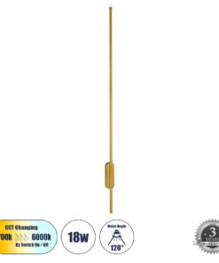 GloboStar® HARLEM 61336 Φωτιστικό Τοίχου – Απλίκα Design LED CCT 18W 2160lm 120° AC 220-240V – Εναλλαγή Φωτισμού μέσω Διακόπτη On/Off All In One Ψυχρό 6000k+Φυσικό 4500k+Θερμό 2700k Μ5 x Π4 x Υ120cm – Χρυσό – 3 Years Warranty