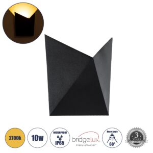 GloboStar® STEALTH 60520 Φωτιστικό Τοίχου – Απλίκα Αρχιτεκτονικού Φωτισμού Εσωτερικού/Εξωτερικού Χώρου Up or Down LED 10W 1000lm 60° AC220-240V Αδιάβροχο IP65 – Σώμα Αλουμινίου & Tempered Glass – Μ17 x Π17 x Υ7.5cm – Θερμό Λευκό 2700K – Μαύρο – Bridgelux Chip – 5 Years Warranty