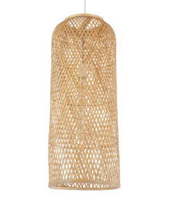 GloboStar® CALERO 01711 Μοντέρνο Κρεμαστό Φωτιστικό Οροφής Μονόφωτο 1 x E27 Μπεζ Μπαμπού Καμπάνα Φ30 x Υ70cm