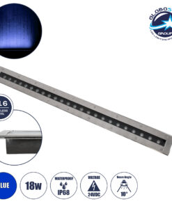 GloboStar® UNDERGROUND-REMVI 90194-B Χωνευτό Φωτιστικό Wall Washer Δαπέδου LED 18W 1440lm 10° DC 24V Αδιάβροχο IP68 L100 x W9 x H7.2cm Μπλε – Ανοξείδωτο Ατσάλι – 3 Years Warranty