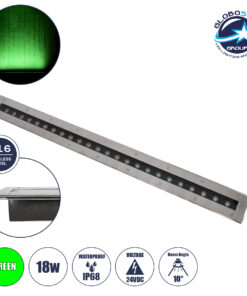 GloboStar® UNDERGROUND-REMVI 90194-G Χωνευτό Φωτιστικό Wall Washer Δαπέδου LED 18W 1440lm 10° DC 24V Αδιάβροχο IP68 L100 x W9 x H7.2cm Πράσινο – Ανοξείδωτο Ατσάλι – 3 Years Warranty