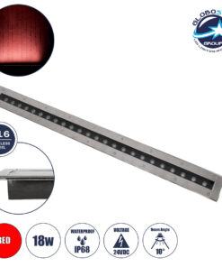 GloboStar® UNDERGROUND-REMVI 90194-R Χωνευτό Φωτιστικό Wall Washer Δαπέδου LED 18W 1440lm 10° DC 24V Αδιάβροχο IP68 L100 x W9 x H7.2cm Κόκκινο – Ανοξείδωτο Ατσάλι – 3 Years Warranty