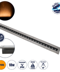 GloboStar® UNDERGROUND-REMVI 90194-Y Χωνευτό Φωτιστικό Wall Washer Δαπέδου LED 18W 1440lm 10° DC 24V Αδιάβροχο IP68 L100 x W9 x H7.2cm Αρχιτεκτονικό Πορτοκαλί 2200K – Ανοξείδωτο Ατσάλι – 3 Years Warranty
