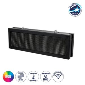 GloboStar® DISPLAY 90269 LED Scrolling Display 64x16cm – Κυλιόμενη Ψηφιακή Πινακίδα / Επιγραφή Διπλής Όψης P10 LED SMD AC 220-240V – Λειτουργία μέσω Wi-Fi με Εφαρμογή APP – Αισθήτηρας Θερμοκρασίας και Υγρασίας – Αδιάβροχο IP65 – Μ70.5 x Π11 x Υ22.5cm – RGB – 1 Χρόνο Εγγύηση