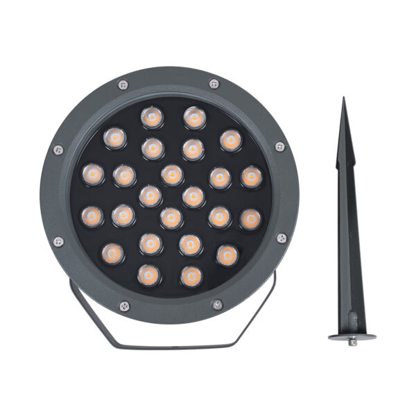 GloboStar® TREELIGHT-RIVA 90363 Σποτ Φωτισμού Ειδικό για Φυτά – Δέντρα με Βάση Κήπου / Καρφωτό LED 24W 2040lm 10° DC 24V Αδιάβροχο IP67 Φ20.5 x Υ6.5cm Αρχιτεκτονικό Πορτοκαλί 2200K – Γκρι Ανθρακί – 3 Years Warranty