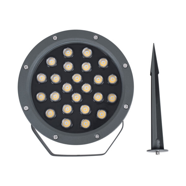 GloboStar® TREELIGHT-RIVA 90365 Σποτ Φωτισμού Ειδικό για Φυτά – Δέντρα με Βάση Κήπου / Καρφωτό LED 24W 2280lm 10° DC 24V Αδιάβροχο IP67 Φ20.5 x Υ6.5cm Φυσικό Λευκό 4500K – Γκρι Ανθρακί – 3 Years Warranty