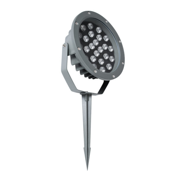 GloboStar® TREELIGHT-RIVA 90365 Σποτ Φωτισμού Ειδικό για Φυτά – Δέντρα με Βάση Κήπου / Καρφωτό LED 24W 2280lm 10° DC 24V Αδιάβροχο IP67 Φ20.5 x Υ6.5cm Φυσικό Λευκό 4500K – Γκρι Ανθρακί – 3 Years Warranty
