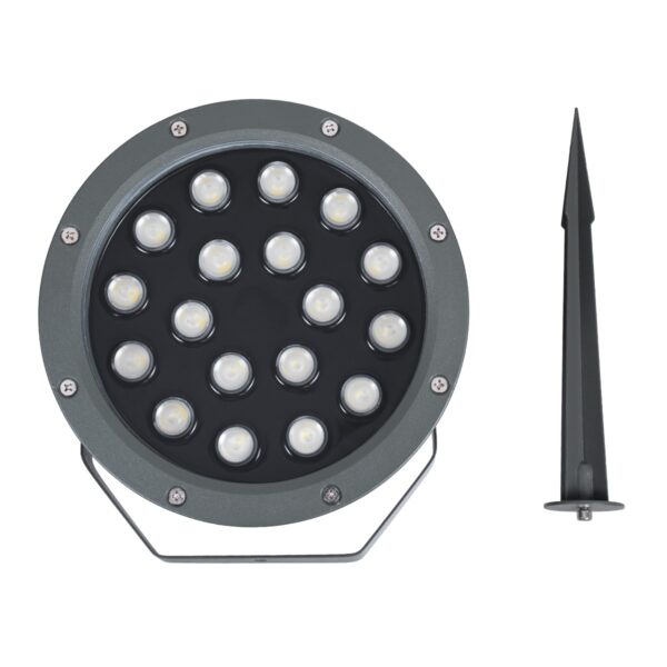 GloboStar® TREELIGHT-RIVA 90366 Σποτ Φωτισμού Ειδικό για Φυτά – Δέντρα με Βάση Κήπου / Καρφωτό LED 24W 2040lm 10° DC 24V Αδιάβροχο IP67 Φ20.5 x Υ6.5cm RGBW DMX512 – Γκρι Ανθρακί – 3 Years Warranty