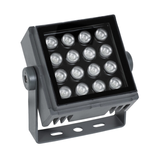 GloboStar® FLOOD-TINY 90370 Προβολέας Wall Washer για Φωτισμό Κτιρίων LED 27W 2295lm 3° DC 24V Αδιάβροχο IP65 L13.8 x W16.4 x H7cm RGBW DMX512 – Γκρι Ανθρακί – 3 Years Warranty