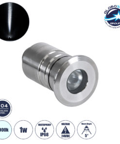 GloboStar® UNDERWATER-DANI 90412 Υποβρύχιο Χωνευτό Φωτιστικό Σποτ Ειδικό για Σιντριβάνια LED 1W 100lm 5° DC 24V Αδιάβροχο IP68 Φ3 x Υ5cm Ψυχρό Λευκό 6000K – Ανοξείδωτο Ατσάλι – 3 Years Warranty