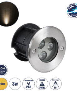 GloboStar® UNDERWATER-HUNI 90414 Υποβρύχιο Χωνευτό Φωτιστικό Σποτ Ειδικό για Σιντριβάνια LED 3W 270lm 30° DC 24V Αδιάβροχο IP68 Φ10 x Υ7.5cm Θερμό Λευκό 2700K – Ανοξείδωτο Ατσάλι – 3 Years Warranty