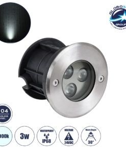 GloboStar® UNDERWATER-HUNI 90415 Υποβρύχιο Χωνευτό Φωτιστικό Σποτ Ειδικό για Σιντριβάνια LED 3W 300lm 30° DC 24V Αδιάβροχο IP68 Φ10 x Υ7.5cm Ψυχρό Λευκό 6000K – Ανοξείδωτο Ατσάλι – 3 Years Warranty