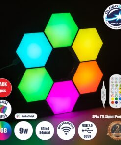 GloboStar® DIGIOCTA 90448 Σετ 6 Ψηφιακων LED RGB Φωτιστικών Κυψελών με Ψηφιακό Controller με WiFi Smart APP & Ασύρματο Χειριστήριο RF 2.4Ghz – LED SMD 5050 9W/Σετ 84PIXEL/Σετ 720lm/Σετ 120° DC 5V με USB 2.0 IP20 Πολύχρωμο RGB – Dimmable – Μ10.5 x Π10.5 x Υ3cm Ανά Κυψέλη – 2 Χρόνια Εγγύηση
