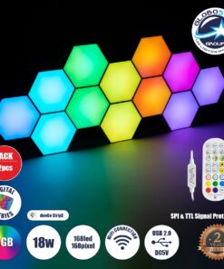 GloboStar® DIGIOCTA 90449 Σετ 12 Ψηφιακων LED RGB Φωτιστικών Κυψελών με Ψηφιακό Controller με WiFi Smart APP & Ασύρματο Χειριστήριο RF 2.4Ghz – LED SMD 5050 18W/Σετ 168PIXEL/Σετ 1440lm/Σετ 120° DC 5V με USB 2.0 IP20 Πολύχρωμο RGB – Dimmable – Μ10.5 x Π10.5 x Υ3cm Ανά Κυψέλη – 2 Χρόνια Εγγύηση