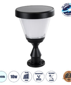 GloboStar® ARVENT 90534 Αυτόνομο Ηλιακό Φωτιστικό Κήπου – Κολωνάκι Αρχιτεκτονικού Φωτισμού Εξωτερικού Χώρου LED 10W 330lm 120° με Ενσωματωμένο Φωτοβολταϊκό Panel 6V 2W & Επαναφορτιζόμενη Μπαταρία Li-ion 3.2V 1800mAh με Αισθητήρα Ημέρας-Νύχτας – Αδιάβροχο IP65 – Σώμα Αλουμινίου & ABS – Φ24 x Υ36cm – Ψυχρό Λευκό 6000K – Μαύρο – 2 Χρόνια Εγγύηση
