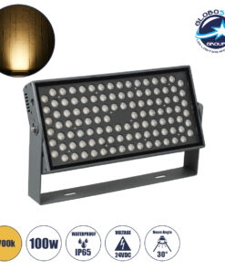 GloboStar® FLOOD-ZANA 90558 Προβολέας Wall Washer για Φωτισμό Κτιρίων LED 100W 9000lm 30° DC 24V Αδιάβροχο IP65 Μ45.5 x Π28 x Υ10cm Θερμό Λευκό 2700K – Γκρι Ανθρακί – 3 Years Warranty
