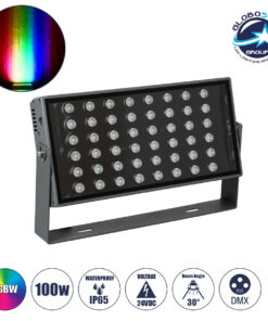 GloboStar® FLOOD-ZANA 90559 Προβολέας Wall Washer για Φωτισμό Κτιρίων LED 100W 8500lm 30° DC 24V Αδιάβροχο IP65 Μ45.5 x Π28 x Υ10cm RGBW DMX512 – Γκρι Ανθρακί – 3 Years Warranty