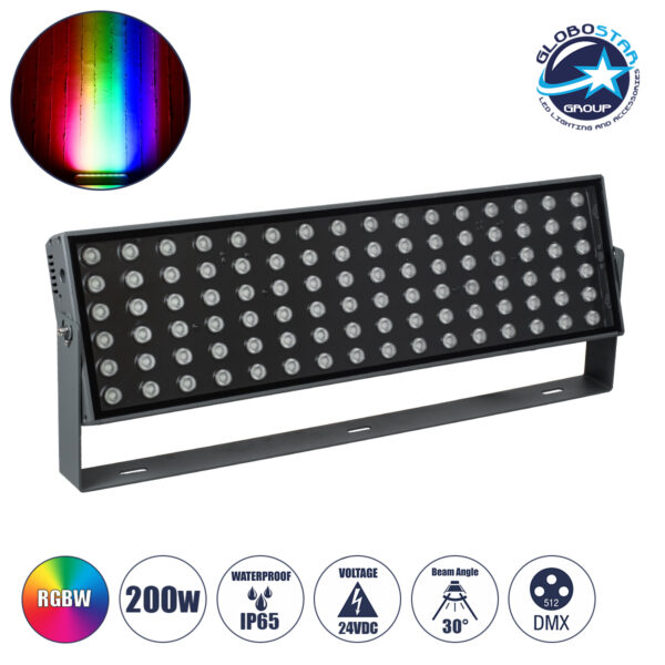 GloboStar® FLOOD-ZANA 90561 Προβολέας Wall Washer για Φωτισμό Κτιρίων LED 200W 17000lm 30° DC 24V Αδιάβροχο IP65 Μ70 x Π29 x Υ10cm RGBW DMX512 - Γκρι Ανθρακί - 3 Years Warranty