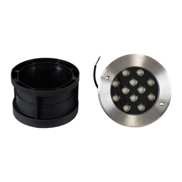 GloboStar® UNDERWATER-JULIA 90568 Υποβρύχιο Χωνευτό Φωτιστικό Σποτ Ειδικό για Σιντριβάνια LED 12W 1080lm 15° DC 24V Αδιάβροχο IP68 Φ18 x Υ11.2cm Θερμό Λευκό 2700K – Ανοξείδωτο Ατσάλι – 3 Years Warranty