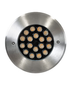 GloboStar® UNDERGROUND-SINA 90571 Χωνευτό Φωτιστικό Σποτ Δαπέδου LED 18W 1620lm 15° DC 24V Αδιάβροχο IP68 Φ20 x Υ11cm Θερμό Λευκό 2700K – Ανοξείδωτο Ατσάλι – 3 Χρόνια Εγγύηση