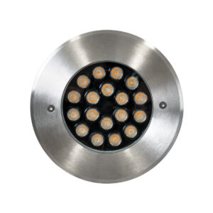 GloboStar® UNDERGROUND-SINA 90571 Χωνευτό Φωτιστικό Σποτ Δαπέδου LED 18W 1620lm 15° DC 24V Αδιάβροχο IP68 Φ20 x Υ11cm Θερμό Λευκό 2700K – Ανοξείδωτο Ατσάλι – 3 Χρόνια Εγγύηση