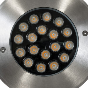 GloboStar® UNDERGROUND-SINA 90571 Χωνευτό Φωτιστικό Σποτ Δαπέδου LED 18W 1620lm 15° DC 24V Αδιάβροχο IP68 Φ20 x Υ11cm Θερμό Λευκό 2700K – Ανοξείδωτο Ατσάλι – 3 Χρόνια Εγγύηση