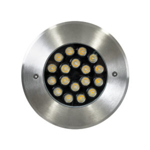GloboStar® UNDERGROUND-SINA 90572 Χωνευτό Φωτιστικό Σποτ Δαπέδου LED 18W 1710lm 15° DC 24V Αδιάβροχο IP68 Φ20 x Υ11cm Φυσικό Λευκό 4500K – Ανοξείδωτο Ατσάλι – 3 Χρόνια Εγγύηση