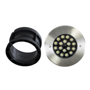 GloboStar® UNDERGROUND-SINA 90572 Χωνευτό Φωτιστικό Σποτ Δαπέδου LED 18W 1710lm 15° DC 24V Αδιάβροχο IP68 Φ20 x Υ11cm Φυσικό Λευκό 4500K – Ανοξείδωτο Ατσάλι – 3 Χρόνια Εγγύηση