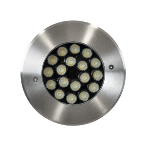 GloboStar® UNDERGROUND-SINA 90573 Χωνευτό Φωτιστικό Σποτ Δαπέδου LED 18W 1530lm 15° DC 24V Αδιάβροχο IP68 Φ20 x Υ11cm RGBW DMX512 – Ανοξείδωτο Ατσάλι – 3 Χρόνια Εγγύηση