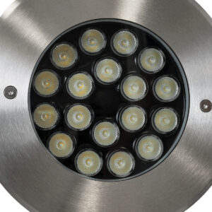 GloboStar® UNDERGROUND-SINA 90573 Χωνευτό Φωτιστικό Σποτ Δαπέδου LED 18W 1530lm 15° DC 24V Αδιάβροχο IP68 Φ20 x Υ11cm RGBW DMX512 – Ανοξείδωτο Ατσάλι – 3 Χρόνια Εγγύηση