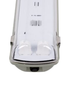 GloboStar® 90611 2 x 60cm T8 Tri-Proof Πλαστικό PC Σκαφάκι με Μεταλλικά Clips για 2 x Λάμπες Φθορίου LED Τροφοδοσίας Ενός Άκρου Αδιάβροχο IP65