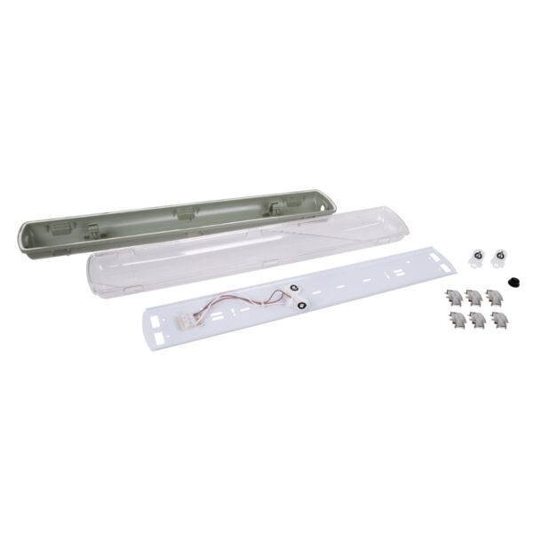 GloboStar® 90611 2 x 60cm T8 Tri-Proof Πλαστικό PC Σκαφάκι με Μεταλλικά Clips για 2 x Λάμπες Φθορίου LED Τροφοδοσίας Ενός Άκρου Αδιάβροχο IP65